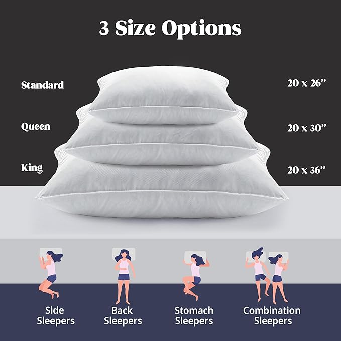 puredown® Soft Bed Pillows for Sleeping, Goose Feather Down Pillows Hotel Collection King Size of 2, Twill Diamond Pattern Embossing Pillows for Back Stomach Side Sleepers (20 x 36, 2 Pack)