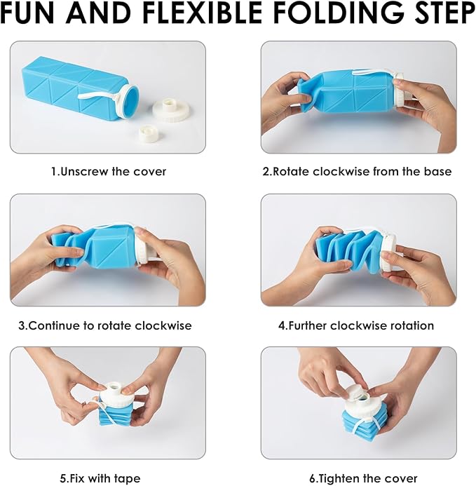 Collapsible Water Bottles,BPA-Free Leak-Proof Silicone Foldable Water Bottle Cup 20.6oz,Durable Lightweight Bottle for Gym Travel Camping Hiking Running (UV Discoloration)