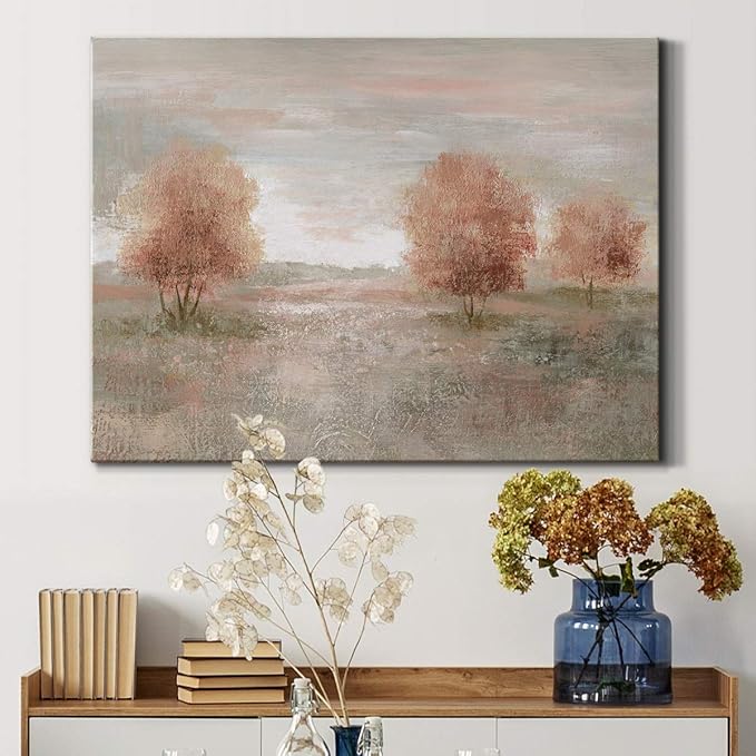 Renditions Gallery Canvas Nature Wall Art Modern Paintings Decorations Autumnal Peach Leaves Abstract Romantic Artwork Wall Hanging Prints for Bedroom Office Kitchen - 32"x48" LT33