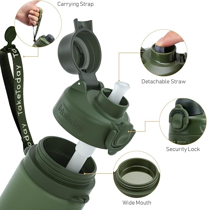 Collapsible Water Bottles 20oz, Leak Proof, BPA-Free, Foldable Silicone Travel Water Bottle with Straw Strap for Cycling, Hiking, Outdoors