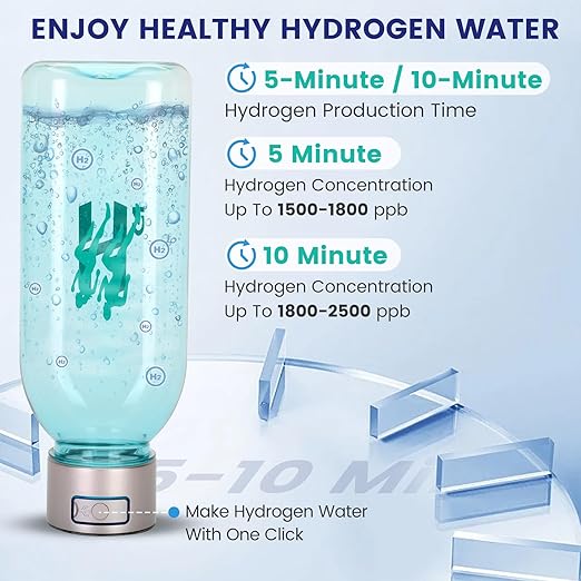 Hydrogen Water Bottle, 50OZ/1.5L Large Capacity Portable Hydrogen Water Bottle Generator 5-10 Minute Rapid Electrolysis 2500PPB, Hydrogen Water Ionizer Machine with SPE/PEM Technology (Golden)