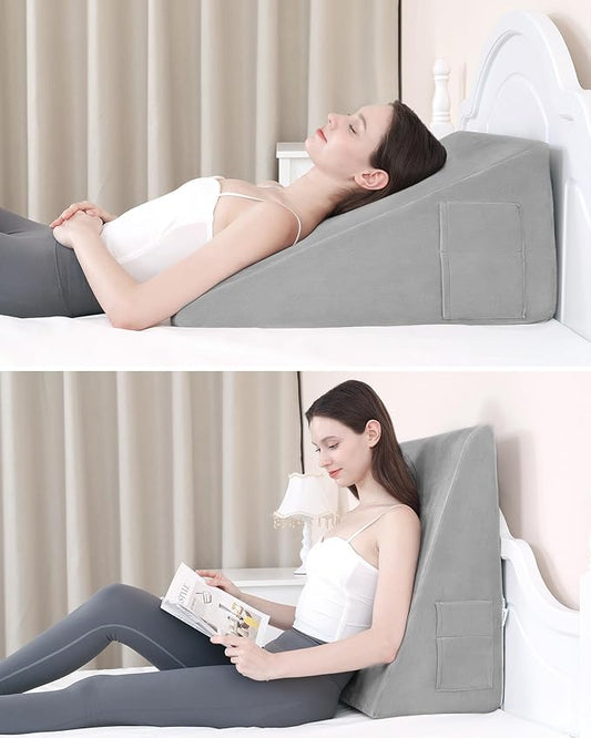 Wedge Pillow for Sleeping, 12 Inch Bed Wedge Pillo, Memory Foam Top Triangle Pillow Wedge for Head, Back, Leg with Washable Cover