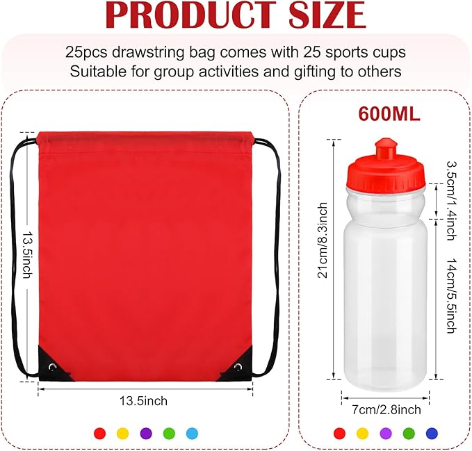 Mifoci 20 oz Plastic Water Bottles Bulk and Drawstring Backpack Set Reusable Sport Water Bottles Lightweight Clear Water Bottle Cinch Gym Drawstring Bags for Adult Kids Fitness DIY