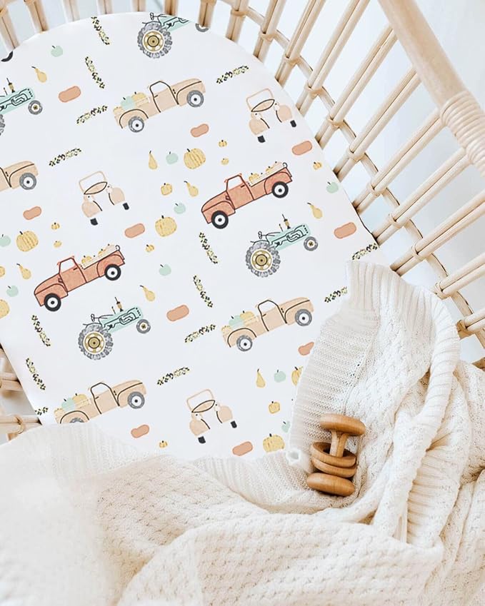 TotAha Premium Stretchy Bassinet Cradle Sheets (2-Pack) -Hypoallergenic, Silky Comfort, Buttery Soft, Calming Effect, All-Season Jersey-Knit Sheets, 32 X 16 X 3''(Farm & Pumpkin)