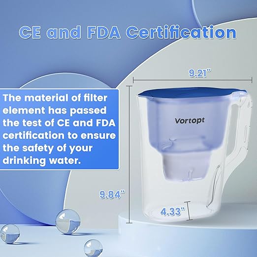 Water Filter Pitcher - 10-Cup Water Purifier Pitcher for Improved Tap Water Taste, Reduces Chlorine and Lead, 3 Months Lifetime, BPA Free,L3-Blue(1 Filter Included)