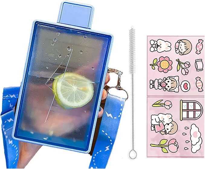 Blue Lightning Travel Water Bottle with Straw Birthday Gift Cup Picnic Cup Ice Travel Mug with Strap (lightning blue, 450 ml)