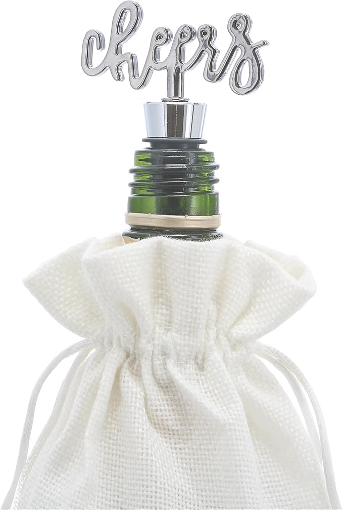 Pavilion Gift Company Sip Hooray-13 Wine Gift Bag Set, 13", Cream/Beige, Black, Silver