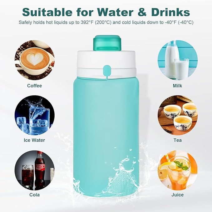 Collapsible Water Bottle, Foldable Water Bottle BPA Free Reusable Lightweight Leak-Proof Travel Silicone Water Bottle for Travel, Gym, Hiking, Office, Camping