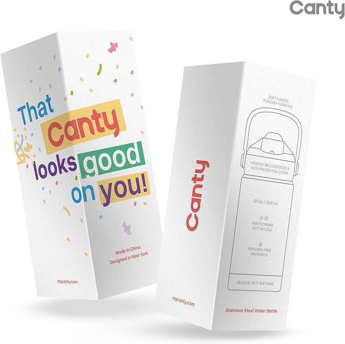 Canty Kids Stainless Steel Water Bottle with Straw, Anti-Slip Base and Giftable Full Colored Box, Great for Travel (Aqua, 12 Oz)