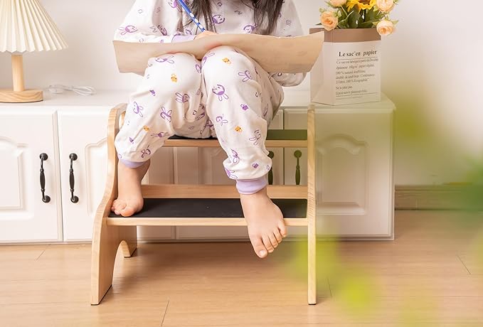 Toddler Step Stool for Bathroom Sink, 2 Step Stool, Toddler Stool for Bathroom, Toddler Sink Step Stool, Bedside Steps for High Beds, Kids Stool for Bathroom Sink, Wooden Two Step Stool