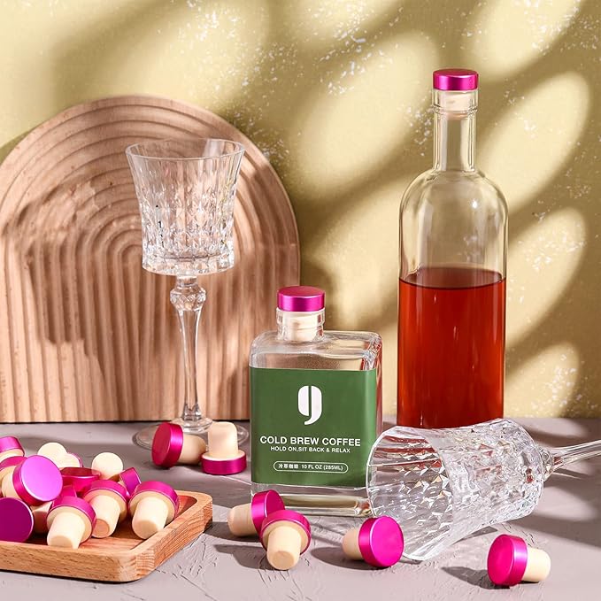 T-shaped Stopper Cork Wine Stopper Bottle Stoppers Reusable Wine Bottle Stopper Sealing Plug Bottle Cap for Wine Beer Bottles DIY Craft (Rose Red, 24)