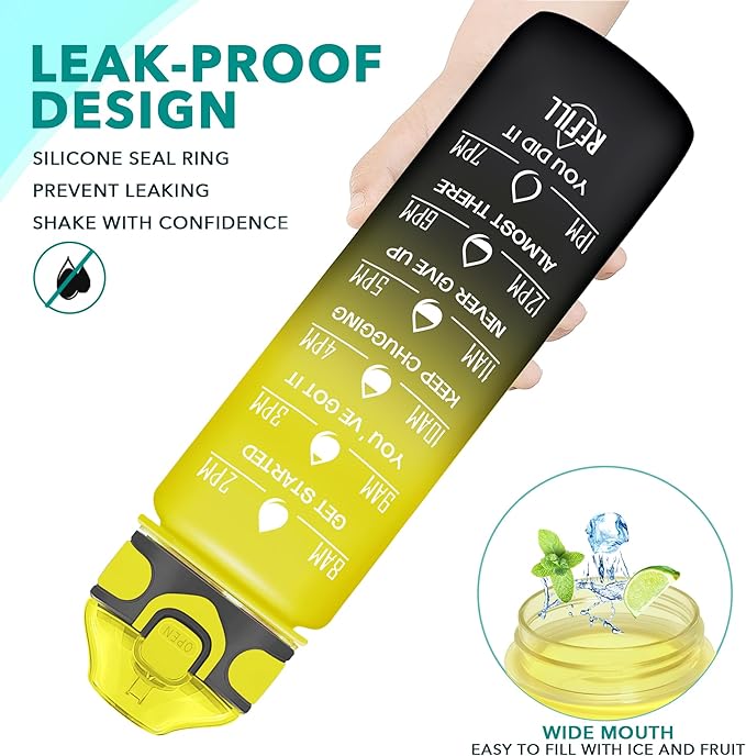 Enerbone 32 oz Drinking Water Bottle with Times to Drink and Straw, Motivational with Carrying Strap, Leakproof BPA & Toxic Free, Ensure You Drink Enough Water for Fitness Gym Outdoor