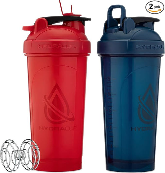 Hydra Cup ProFlow [2 Pack] 28 oz Shaker Bottles for Protein Shakes, Shaker Cups with Ball Blender Whisk, Shaker Bottle with Handle, Travel To Go, BPA Free (Red & Blue, 28oz)
