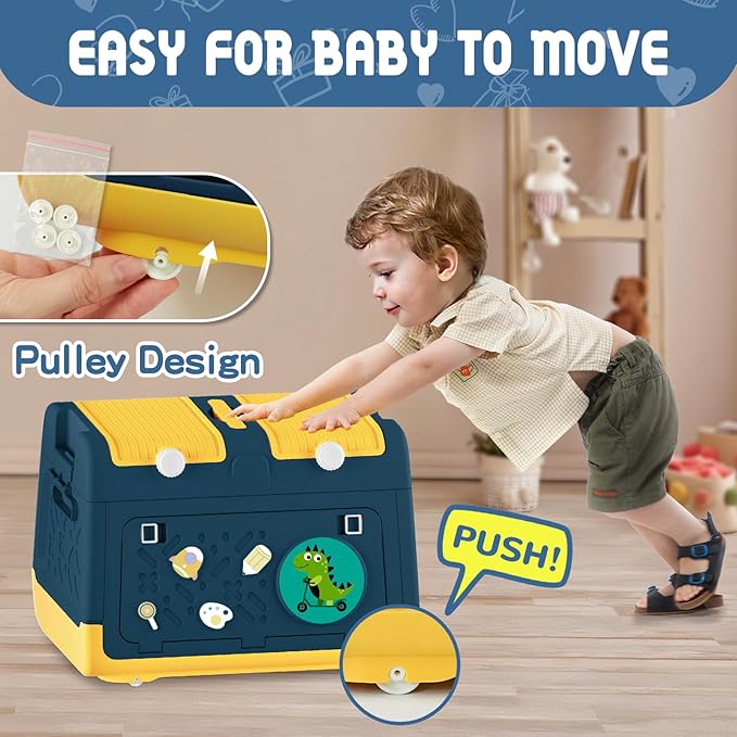 Toy Box Chest with Lid, Dinosaur Collapsible Storage Organizer for Kids Boys Girls, Plastic Stackable Toddler Toy Bins with Double Door Lid (Blue)