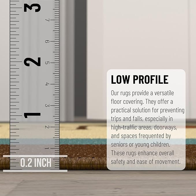 Ottomanson Laundry Collection Non-Slip Rubberback Bordered Design 2x5 Laundry Room Runner Rug, 20" x 59" Oval, Beige