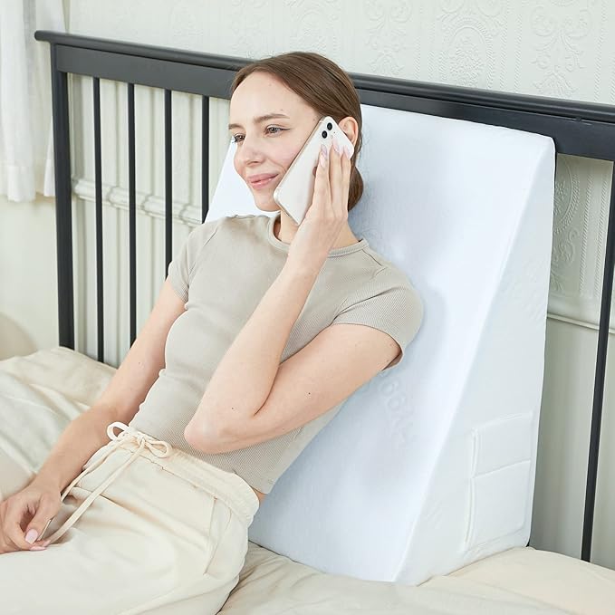 Bed Wedge Pillow, 12" 24" 24" Triangle Pillow Wedge, Cooling Memory Foam Top, Elevated Support Wedge Pillow for Relieving Acid Reflux, Heartburn, Snoring and GERD