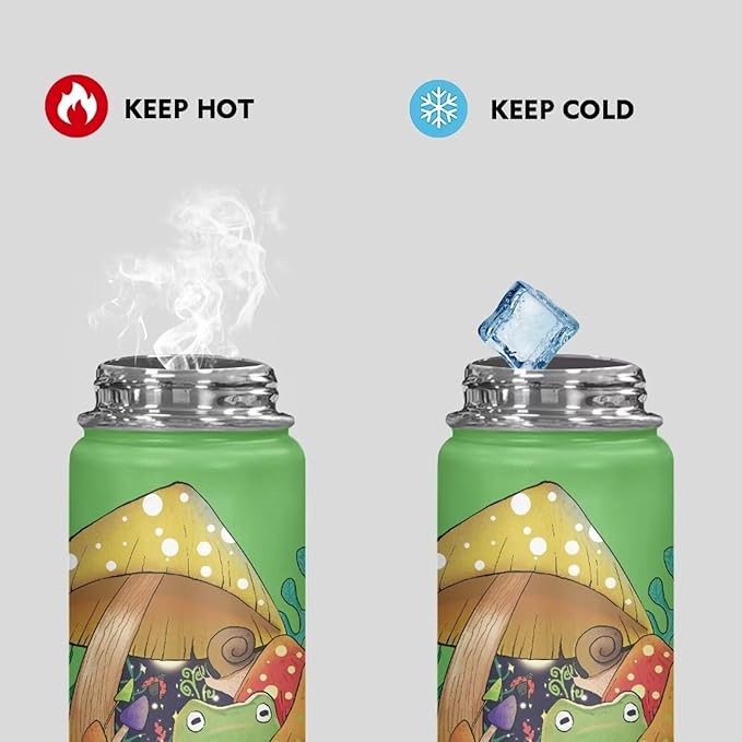 Mushroom Frog Insulated Water Bottle for Women Men Stainless Steel Water Bottle 20 Oz Vacuum Flask Sports Water Bottle