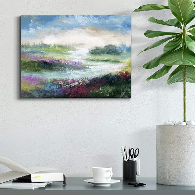 Renditions Gallery Canvas Flowers Wall Art Modern Decorations Paintings Colorful Floral Meadow Glam Nature Abstract Wall Hanging Artwork Prints for Bedroom Office Kitchen - 18"x27" LT33