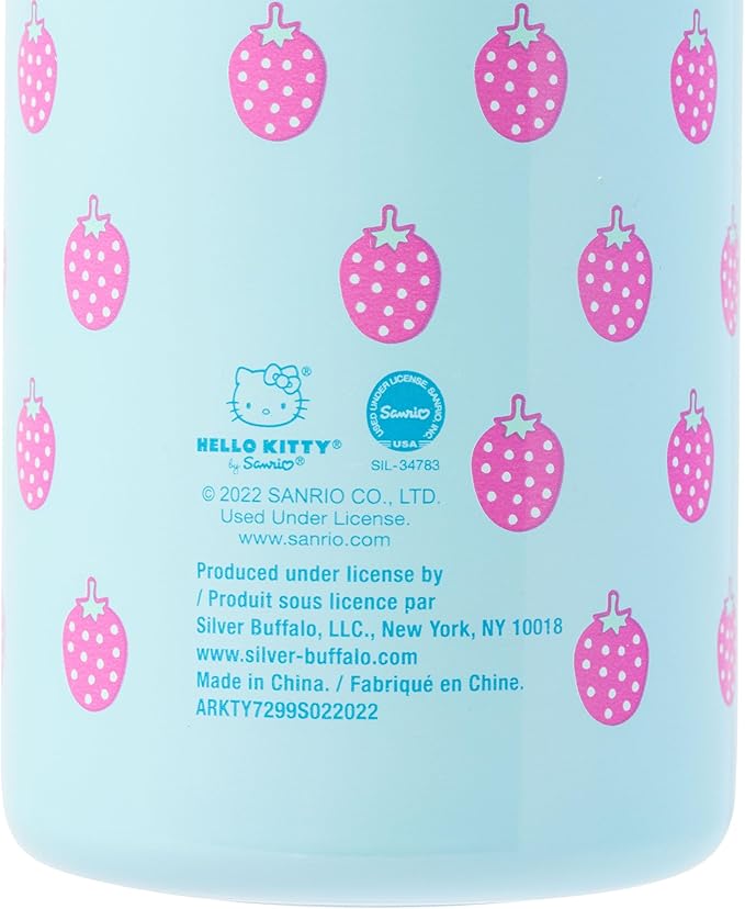 Silver Buffalo Sanrio Hello Kitty Strawberry Milk Stainless Steel Water Bottle with Strap, 27 Ounces