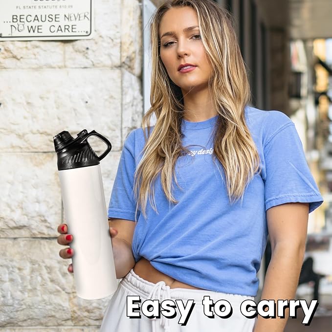 AGH 20 oz Sublimation Sports Water Bottle Blanks with Straw & Handle Lid Straight Tumblers Stainless Steel Metal Vacuum Insulated Flask for Glitter Vinyl, Sport Outdoor Travel 4pcs