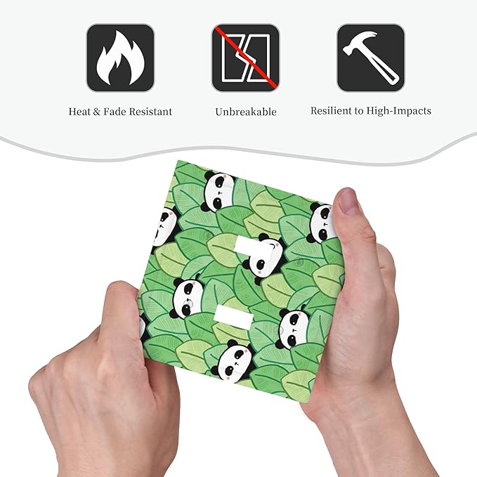 Cartoon Panda and Leaf Double Toggle Light Switch Covers 2 Gang Wall Plate Dual Decorative Switchplate Electrical Faceplate for Bathroom Country Kitchen Bedroom Decor, 4.9" x 5"