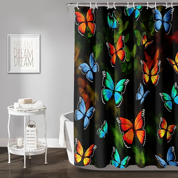AILONEN Beautiful Butterfly Shower Curtain,Colortul Butterfly with Fog Bath Curtain for Bathroom for Girls,Boho Style Waterproof Fabric Shower Curtain Set with Hooks,72" W*72" H