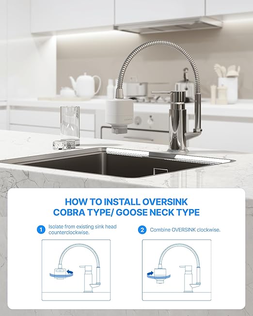 Cobra Type Tap Mount Faucet for Drinking Water with 5 Filter Elements, Reduces Chlorine for Good Flavor, Tap Water Filter Mount for Kitchen Sink