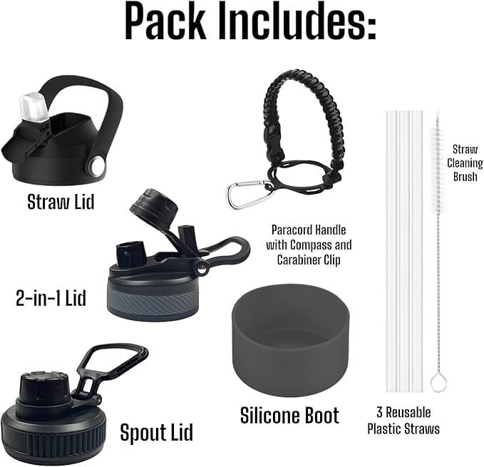 Water Bottle, Insulated water bottle, Stainless steel water bottle for kids men women Sports water bottle 32 oz Water bottle with straw Insulated Flask (Light Gray)