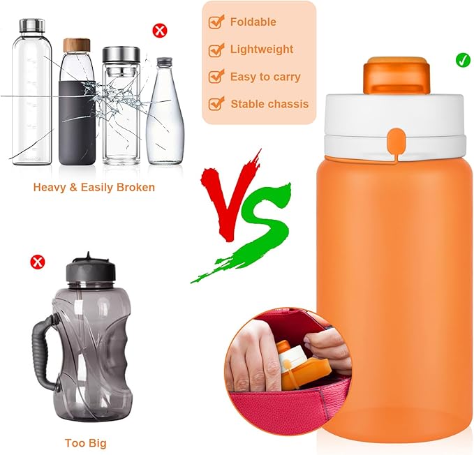 Collapsible Water Bottle, Foldable Water Bottle BPA Free Reusable Lightweight Leak-Proof Travel Silicone Water Bottle for Travel, Gym, Hiking, Office, Camping