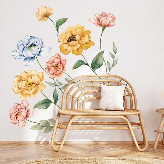 Large Flower Wall Decals Colorful Blossom Floral Wall Stickers Removable Wall Murals Peel and Stick Girls Bedroom Living Room Nursery Wall Decor