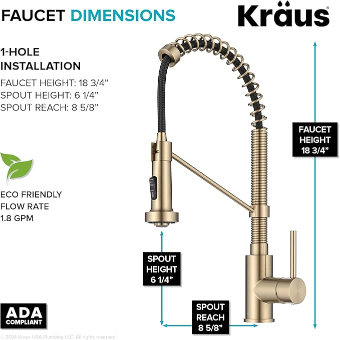 Kraus KPF-1610SFACB Bolden 18-Inch Single Handle Commercial Style Pull-Down Kitchen Faucet with Dual Function Sprayer, Spot Free Antique Champagne Bronze
