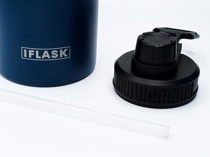 Sport Travel Outdoor Water Bottle with Spout and Straw Lids | Leak Proof | Insulated Stainless Steel Double Walled | BPA and Sweat free | Hot & Cold | For Kids Men & Women (Navy, 32 oz)