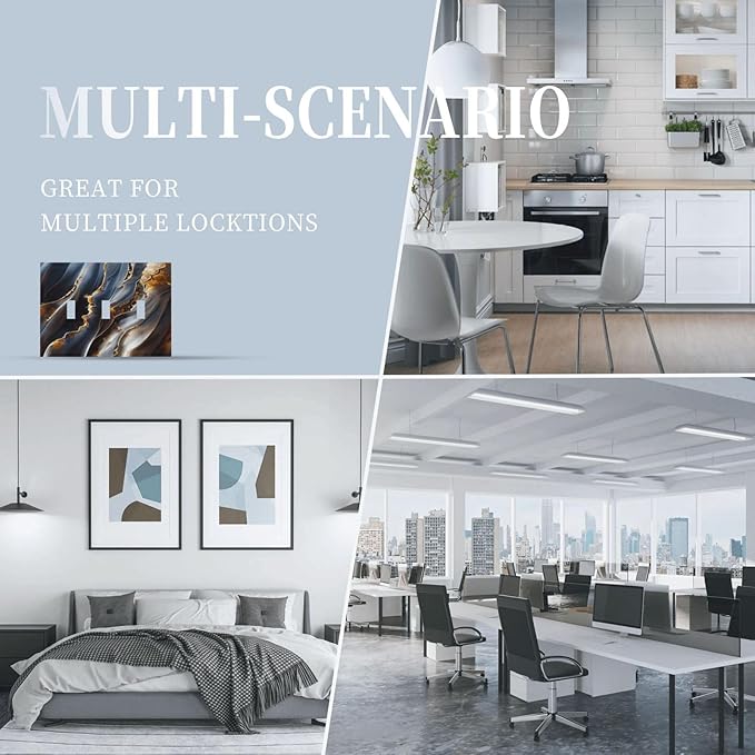 Gradient Abstract Ripple Blue Gold Marble Printed 3 Gang Light Switch Covers Triple Toggle Wall Plate Decorative Switchplate Electrical Faceplate for Kitchen Bathroom Bedroom Decor