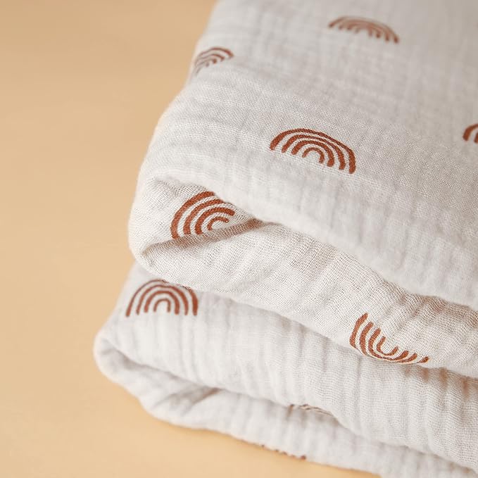 Chippi & Co Little Rainbow Tan Boho Muslin Cotton Fitted Crib Sheet for Baby Standard Size Mattress, boy and girl Unisex Nursery Bedding 52x28x9''