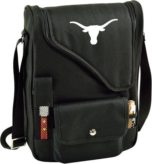 Texas University at Austin Longhorns Licensed Deluxe Wine Carrier with Wine Glasses and Accessories for Two Assembled & Quality Approved in The USA