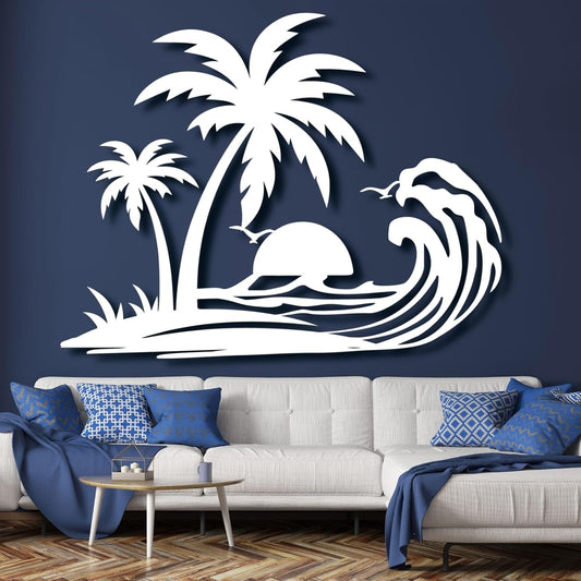 Palm Tree Metal Wall Decor,Palm Tree Metal Wall Art,Metal Palm Tree,Metal Palm Tree Wall Decor,Tropical Metal Wall Art,Beach Wall Decort,Metal Wall Decor (style 1,white,28 L" x 22 W" / 70 x 55 cm)