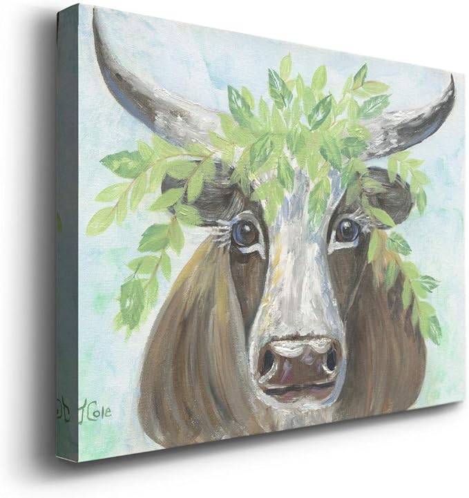 Renditions Gallery Canvas Animal Wall Art Modern Decorations Paintings Olive Crown Steer Abstract Glam Wild Longhorn Canvas Artwork Prints for Bedroom Office Kitchen - 12"x18" LT33
