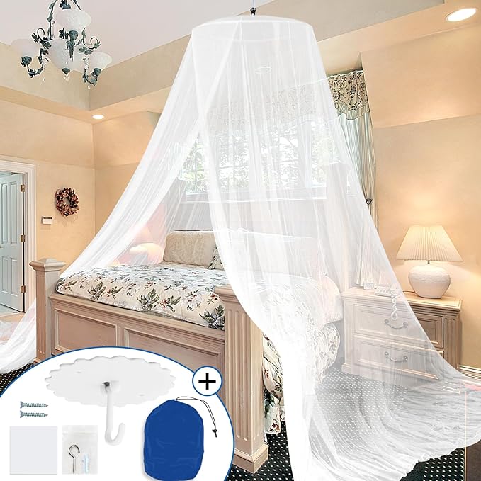 Daksha Mosquito Net for Bed, White Princess Bed Canopy for Girls, Hanging Bed Net, Dome Mosquito Netting Bed Tent, Room Decor for Kid and Adult Beds