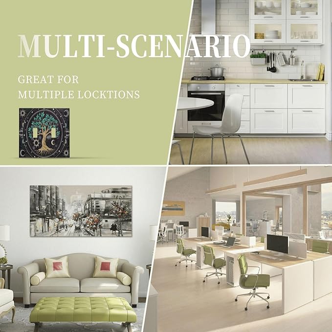 Tree of Life Blackground Double Toggle Light Switch Cover Decorative Hippie Sun Moon Star 2 Gang Wall Plate Electrical Faceplate Switchplate Art Panel for Bathroom Bedroom Living Room Decor