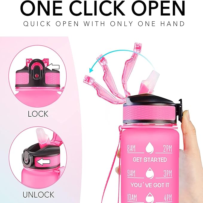 Mom 32 oz Water Bottle with Times Marker to Drink and Straw, Carrying Strap, Leakproof Tritan BPA-Free, Ensure You Drink Enough Water for Fitness, Gym, Camping, Outdoor Sports