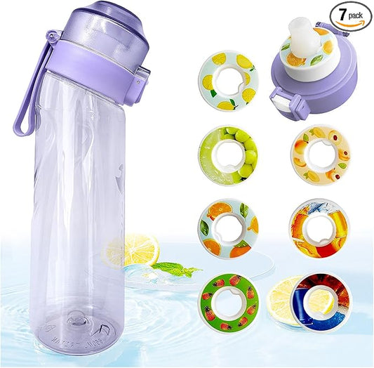 Flavor Pods for Water Bottle,7pcs Flavor Pods Fruity Scent for Sports Water Bottle,with Water bottle 0 Sugar, 0 Calorie For Fitness Outdoor School (Purple+7Pod), FNDAI02