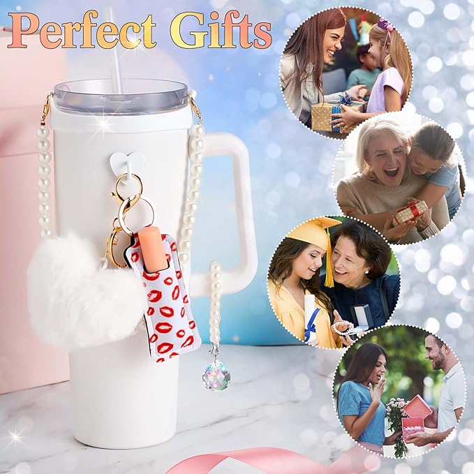 Water Bottle Accessories Set with Silicone Water Bottle Handle with Strap Hanging Charms Compatible with Stanley Cup(White)