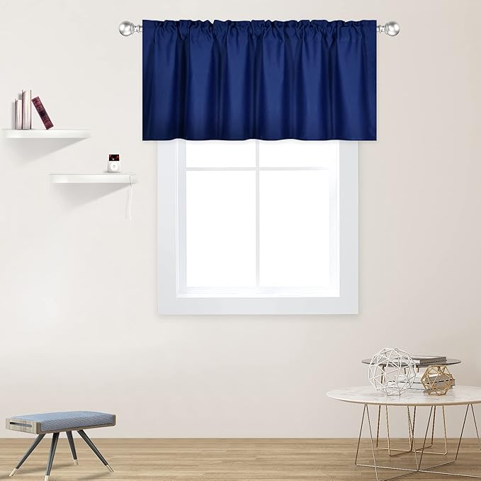 Navy Valance for Windows 52x18 Inch Solid Thermal Insulated Blackout Rod Pocket Kitchen Short Curtain Toppers Valance for Bathroom Living Room 1 Panel
