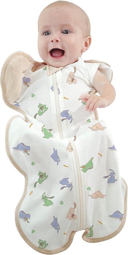 Organic Breathable Swaddle, Air Mesh for Feverish Babies, 0-3 Months, Up-Arm Sleep Position, (Small 7-13 lbs | Rabbit)