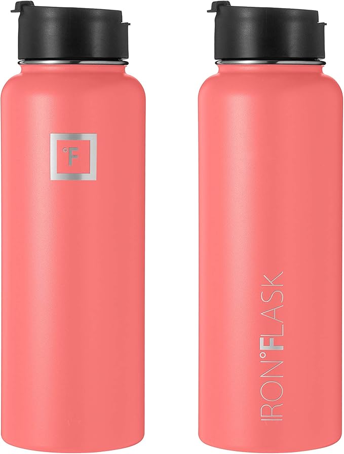 Iron Flask Sports Water Bottle - 40 Oz, 3 Lids (Straw Lid), Vacuum Insulated Stainless Steel, Hot Cold, Modern Double Walled, Simple Thermo Mug, Hydro Metal Canteen (Peach)