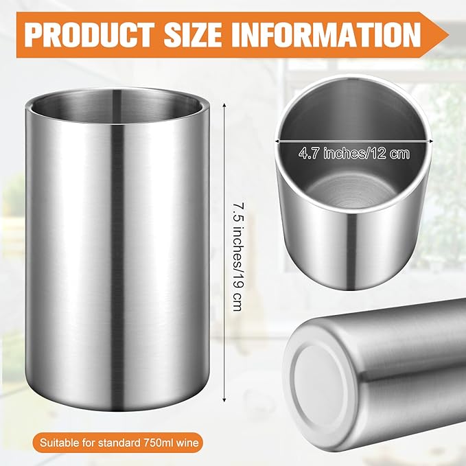 Wine Chiller Bucket Stainless Steel Wine Chiller Bottles for 750 ml Insulated Double Layer Bucket Wine Cooler Bucket to Keep Wine Cold for Wine Lovers Parties Bar (1 Pcs)