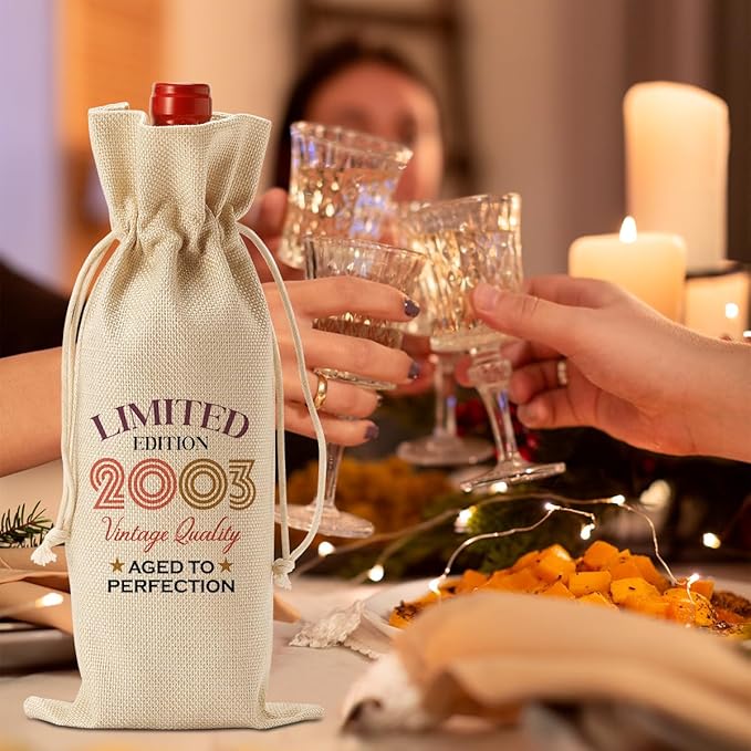 Happy 21st Birthday Party Decorations for Her Him, Cool 21st Birthday Gifts for Her Him Wine Bag, Unique 21 Year Old Birthday Gifts for Her Women, Limited Edition 2003 Wine Bags