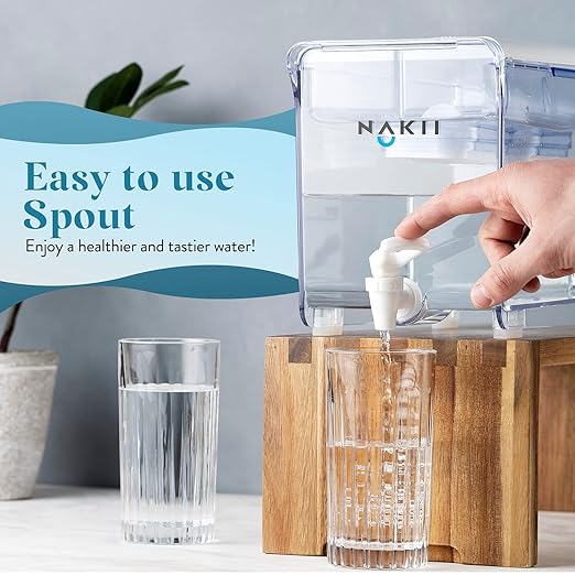 Nakii Water Filter Dispenser with 2 Filters - 18-Cup Water Dispenser with 300 Gallons Capacity Long-Lasting NSF-Certified Filters for Cleaner and Healthier Drinking Water - Faster Filtration, BPA-Free