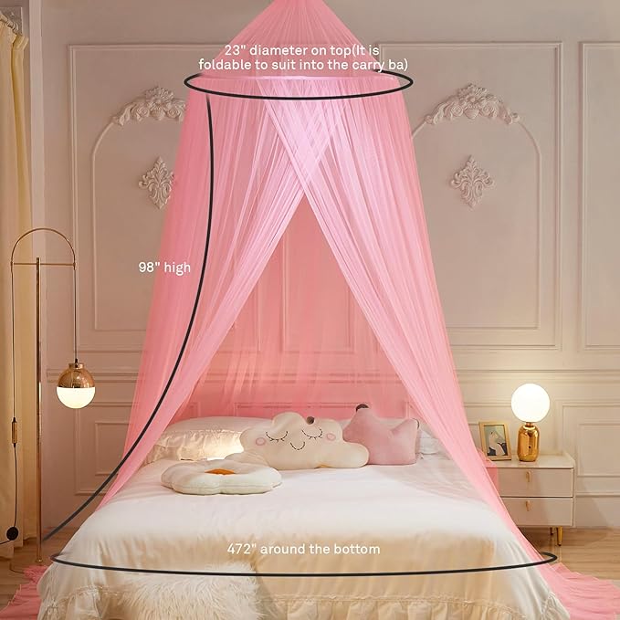 Mengersi Bed Canopy Mosquito Net,Princess Bed Canopy Canopy Bed Curtains for Girls Room,Mosquito Netting Canopy Reading Corners Room Decor for Girls (Pink)