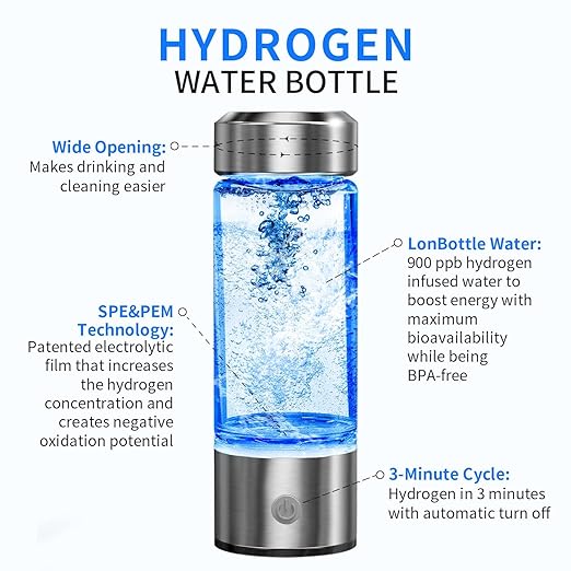 Hydrogen Water Bottle, Portable Hydrogen Water Ionizer Machine, Hydrogen Water Generator, Rechargeable Hydrogen Rich Water Glass Health Cup for Home Travel (Silvery)
